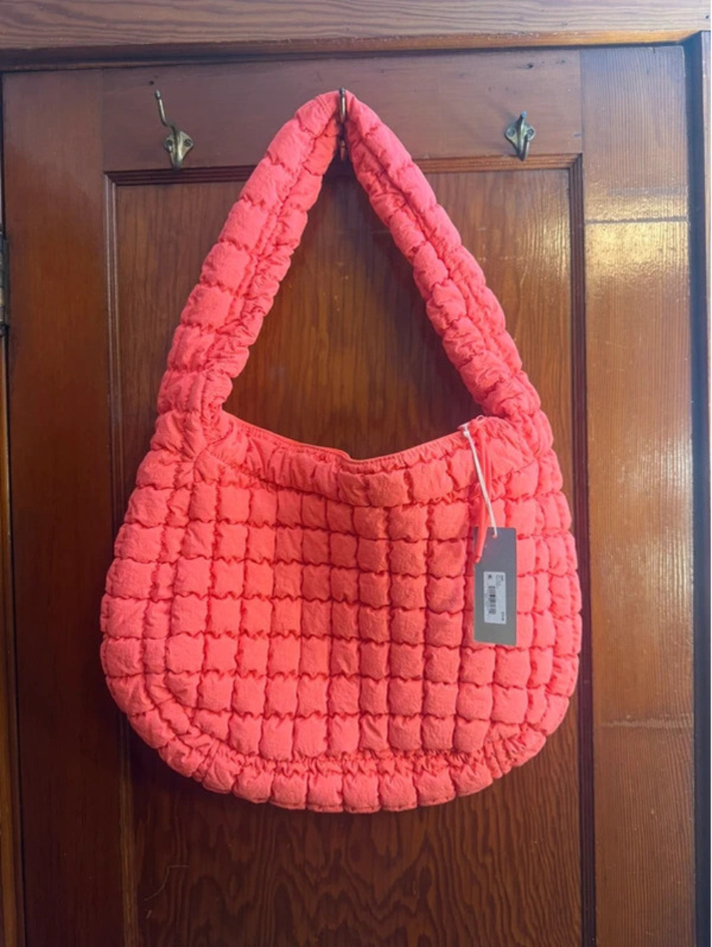 AS Revival Neon Peach/Coral Quilted Puffy Hobo Shoulder Bag NWT $72
